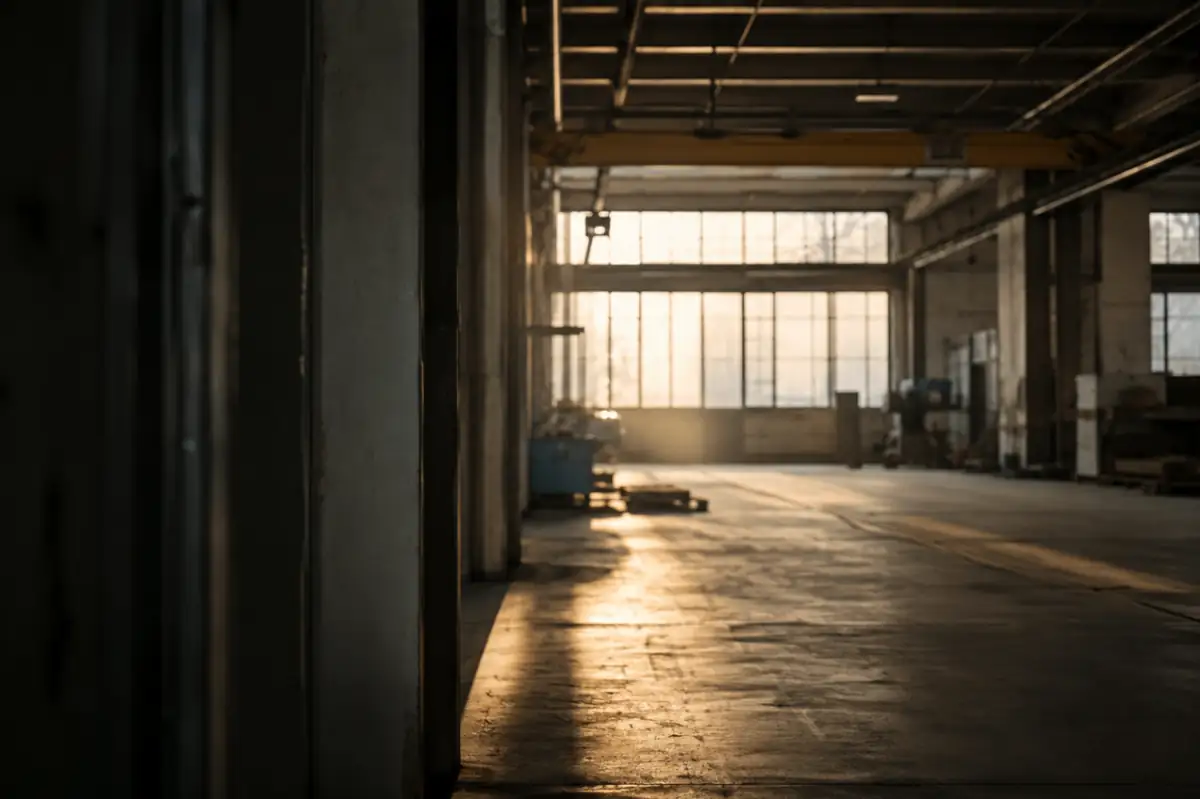 Produktionshalle eines Schweizer KMU im Morgenlicht